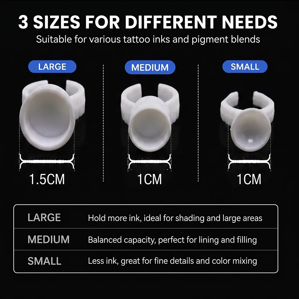Tattoo Ink Ring Cups Disposable Plastic Pigment Cups Adjustable Finger Ink Holder for Tattoo Artist Supplies Accessories