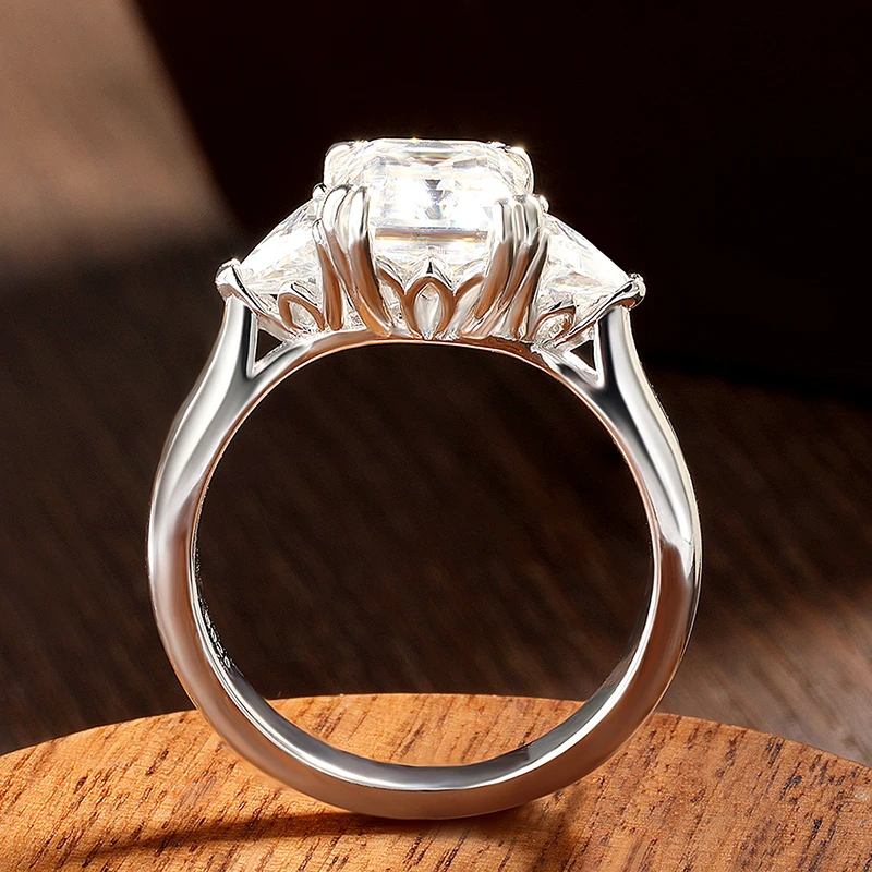 HORRIPAL 4CT Square Cut Moissanite Ring S925 Sterling Silver GRA Certified Lab Grow Diamond Classically Elegant Wedding Jewelry