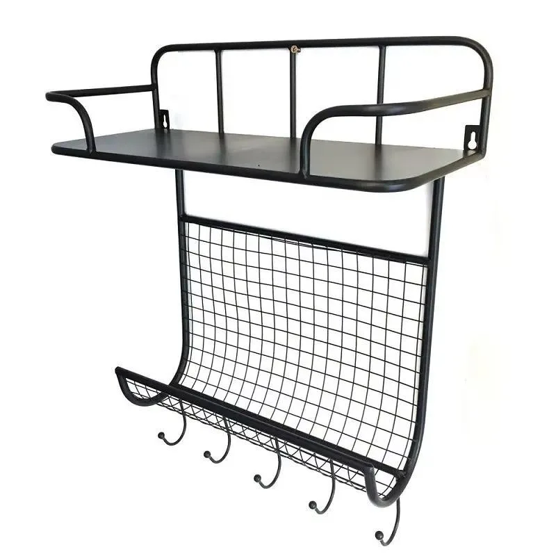 Black Metal 2 Layer Wall Floating Shelves for Living Room Furniture Interior Accessories