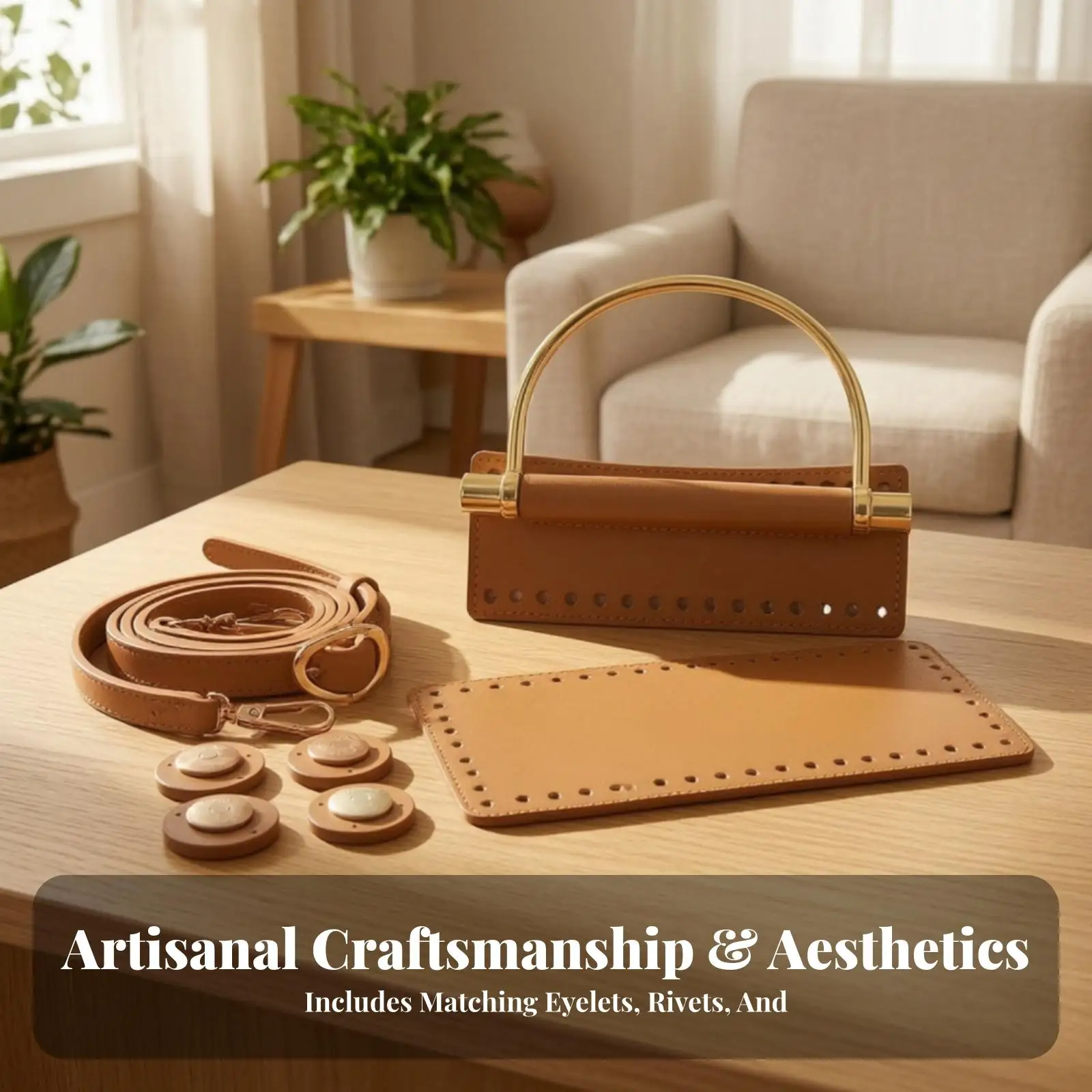 Crochet Bag Hardware Kit for Women PU Leather Purse Frame with Gold Tone Fittings and Strap for Hand Knit Projects