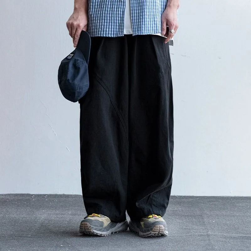 Men Women Japanese Vintage Loose Casual Pants Cotton Straight Wide Leg Cargo Trousers Spring Autumn
