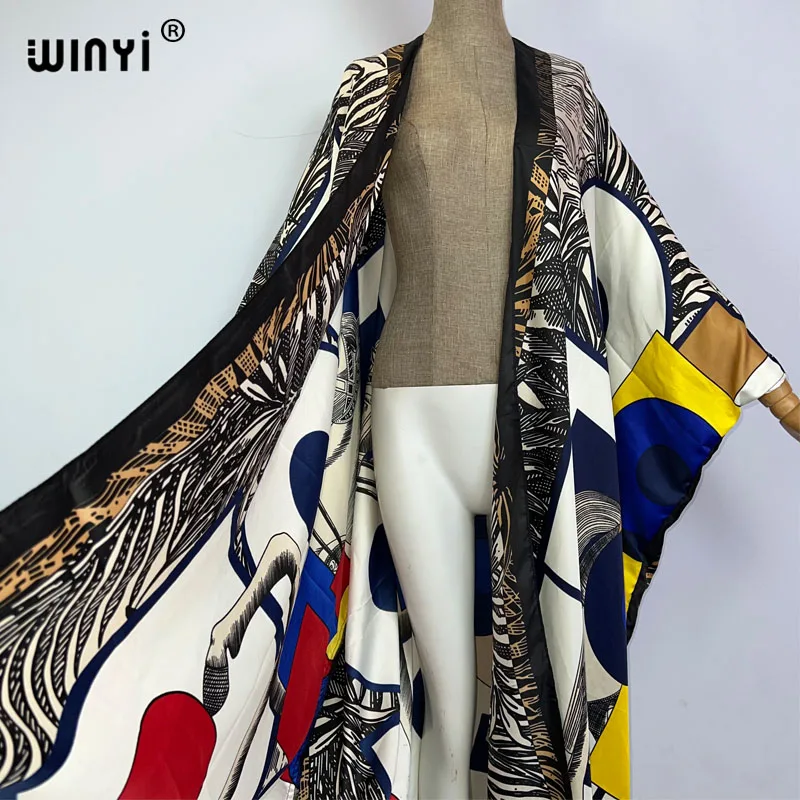 WINYI-Robe africaine kimono à fleurs élégante, imprimé boho, kaftan, cover-up, cardigan, sexy, manteau de plage, pour femmes