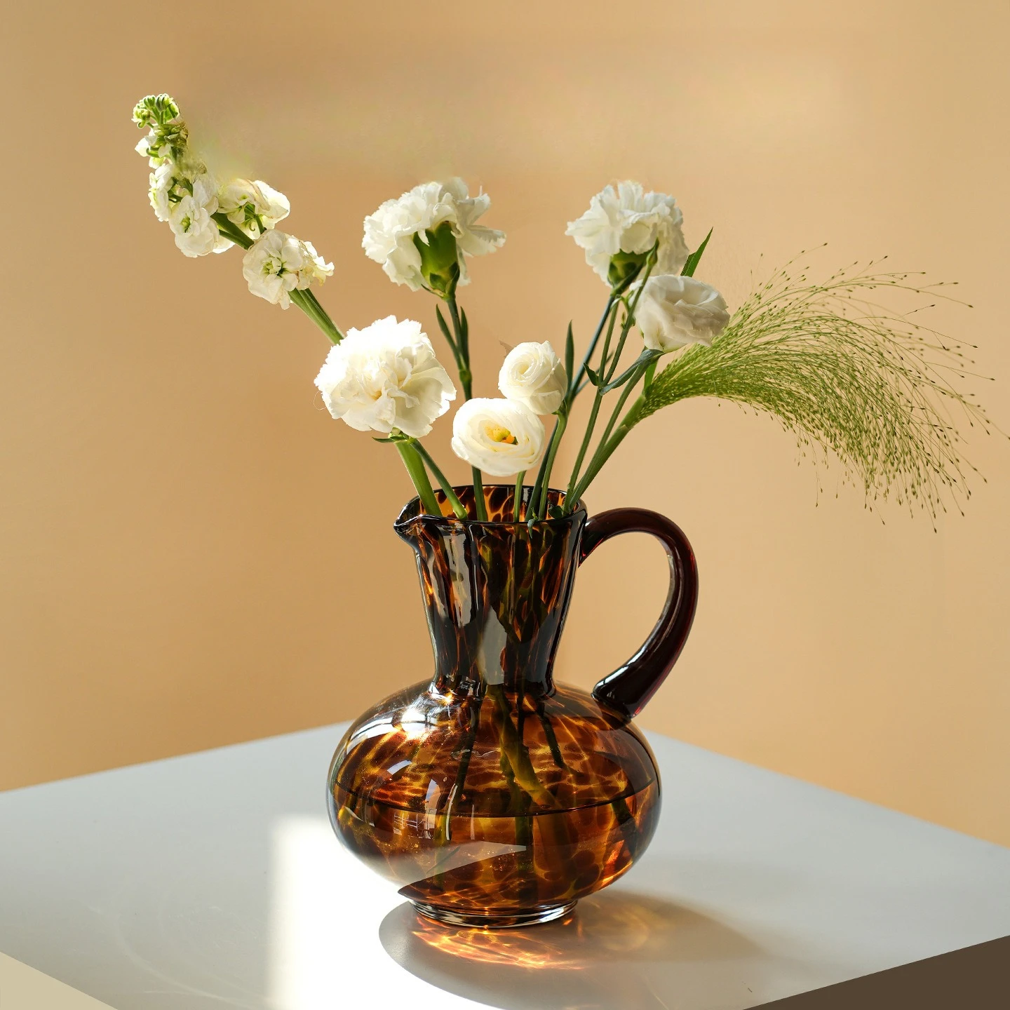 Medieval French style amber leopard print high-end pot handmade glazed glass vase home ornament