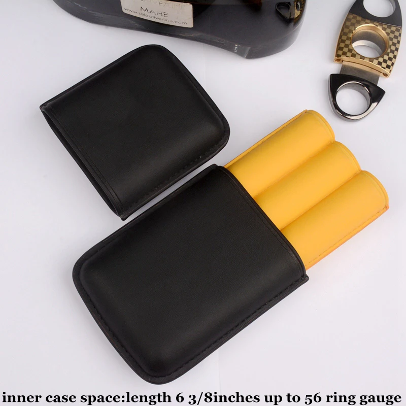 Contract Color Cigar Holder Leather Cigar Case 56R Mini Humidor Super Long 3Tubes Accessory Black Cigar Box Men's MT Logo Gift