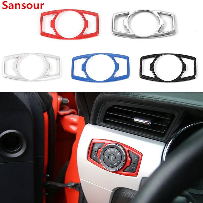 Sansour Car Interior Head Light Button Switch Decoration Cover Stickers Accessories for Ford Mustang 2015+ for Ford F150 2015 Up