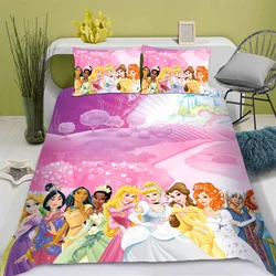 Disney Princess Series 100% Polyester Bedding Set Duvet Cover For Home 3-Piece Set 1 Quilt Cover Anime Cute Printed Cartoon