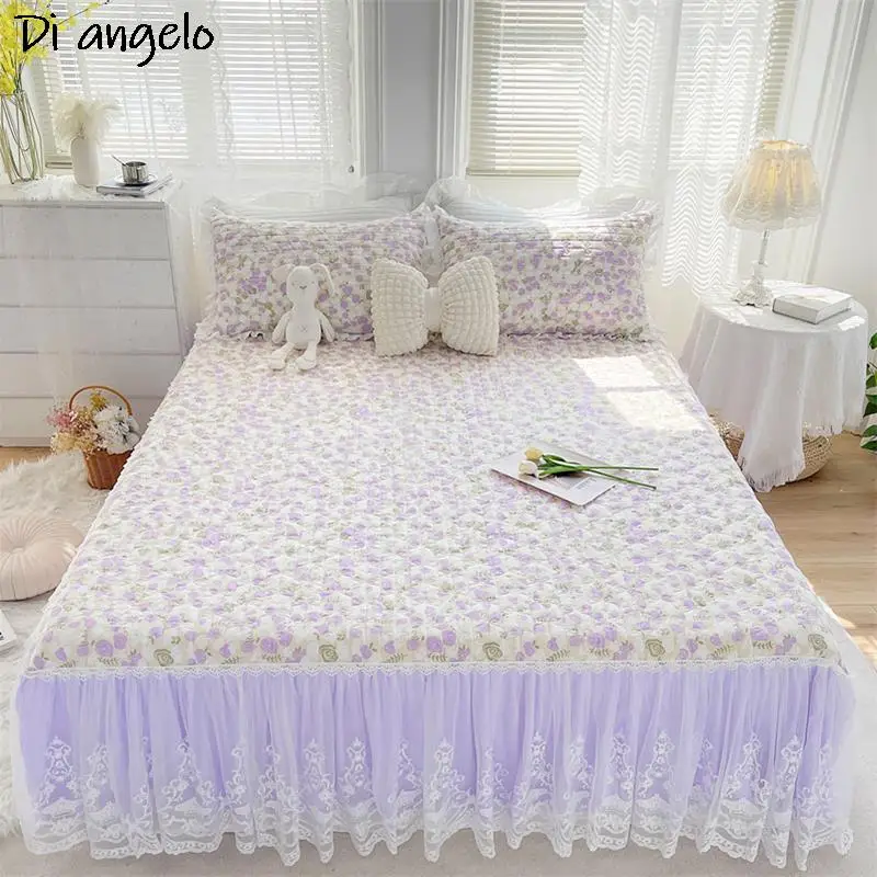 Home Textile Cotton French Style Lace Bed Skirt Thickened Quilting Bed Skirt Bedspread Pillowcase Mattress Cover Double #/L