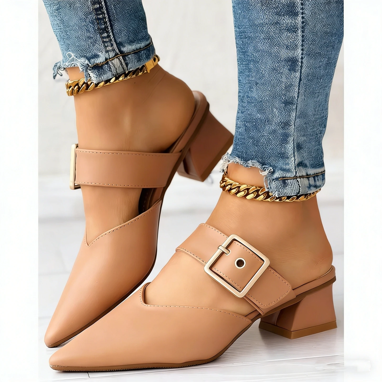 Fashion Women Buckle Strap Decor Pointed Toe Slingback Sandals Lady Summer Casual Going Out Turkey Slippers Party Shoes Sandals