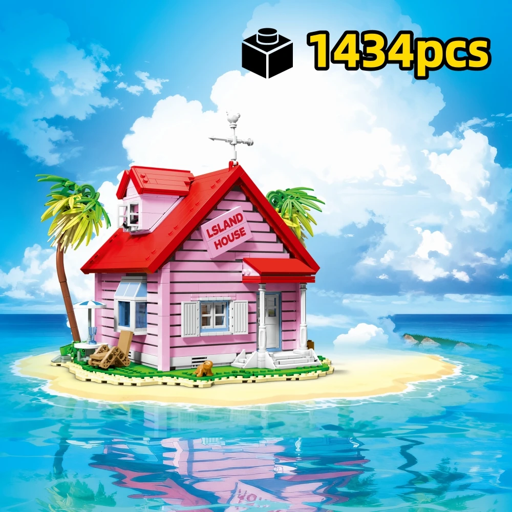 FUNXINEE 1434PCS Master Roshi Eilandhuis Bouwstenen Anime Seaside Villa Houten Cabine Creatieve Model Kit Gift