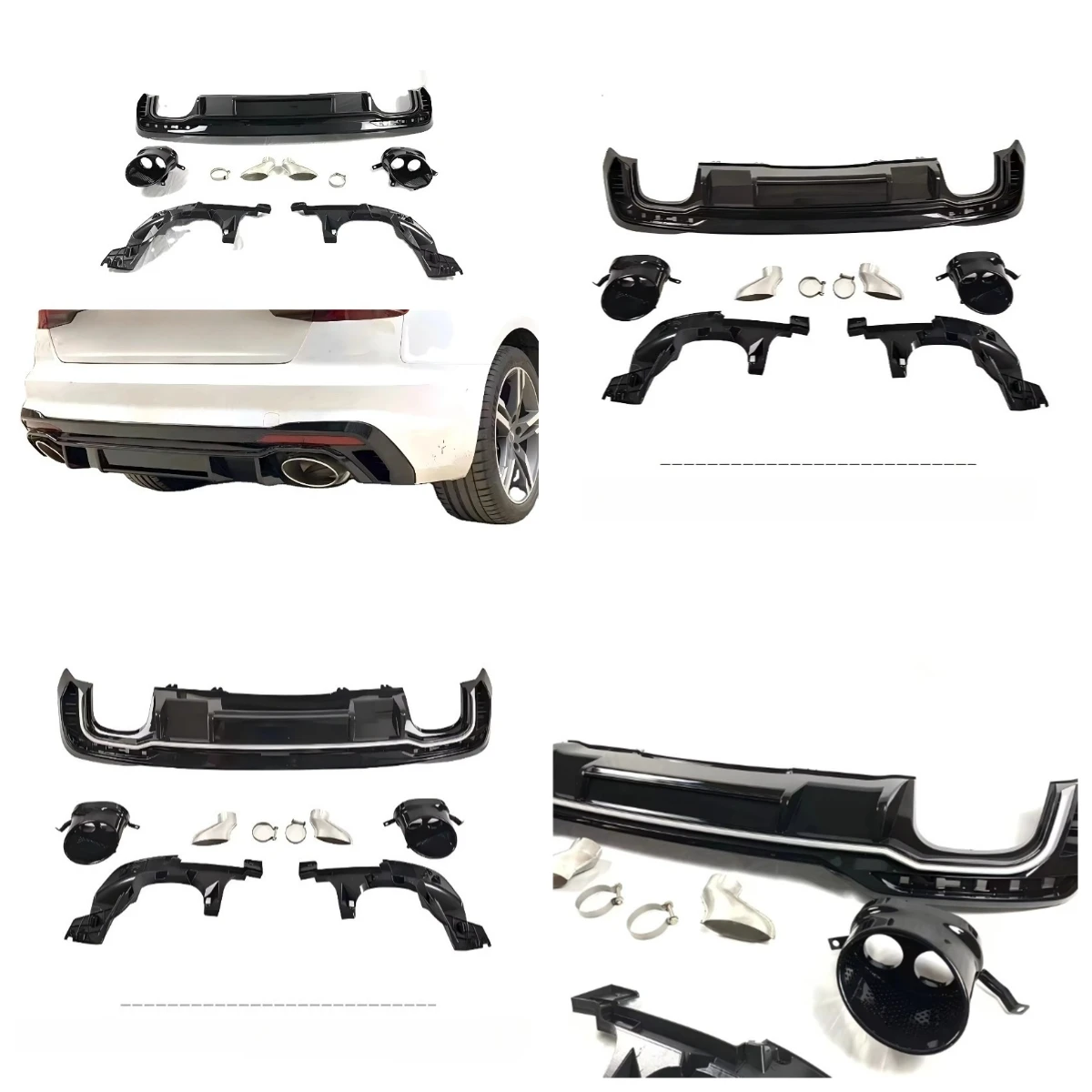 

Hot Sale A4 B9 Rear Diffuser for A4 Ordinary Sports Model Modified RS4 Rear Diffuser Exhaust Pipe PP Surrounding Kit