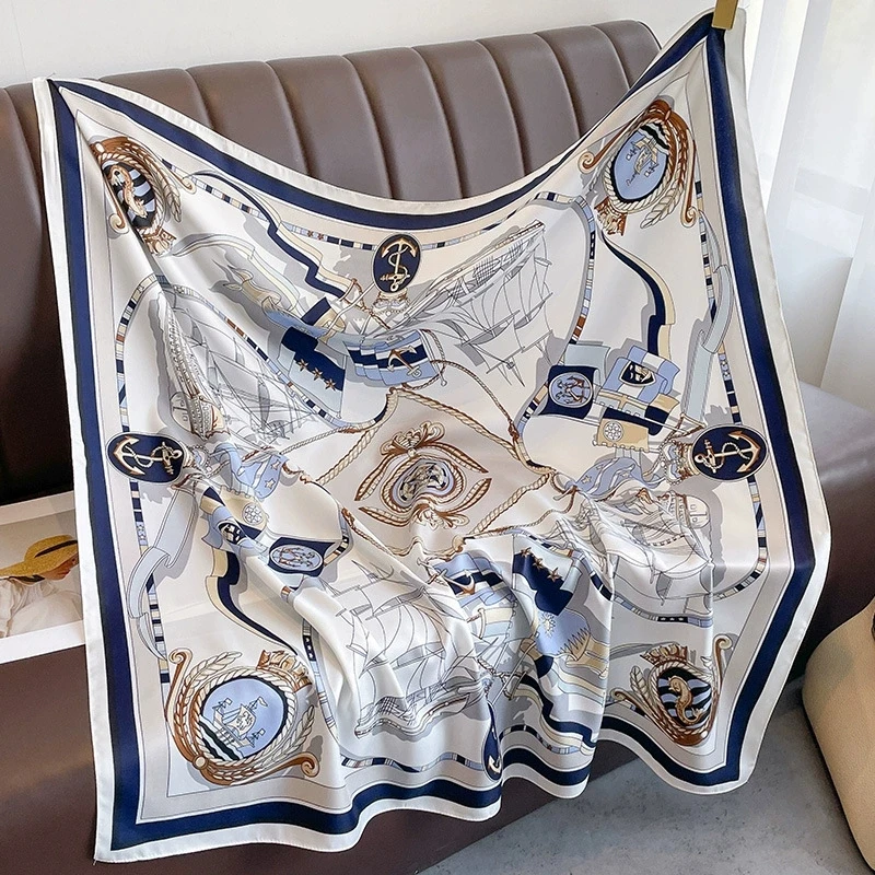 Summer Simulated Silk 90CM Square Scarves Head Echarpe Silk Foulards Femme Wraps Beach Shawls Bandana Lady Hijabs
