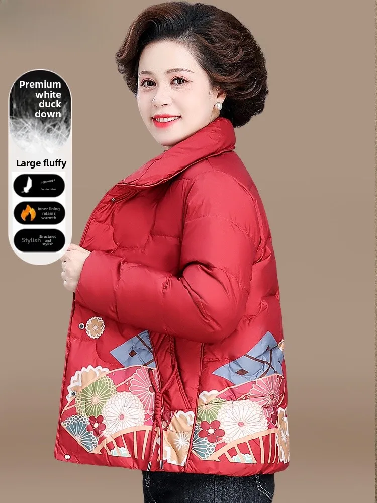 

New Chinese Sle ort down Jaet Winter Clothes for Mom Warmth ly Women's Faion Loose Fit Polyester Fiber Coat