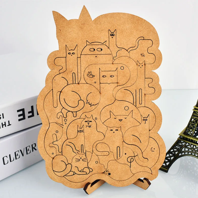 Melting Cat; Educational Toys Wooden Puzzle Decryption Irregular Cure Wooden Art Ornaments Friends Gift toddler toys