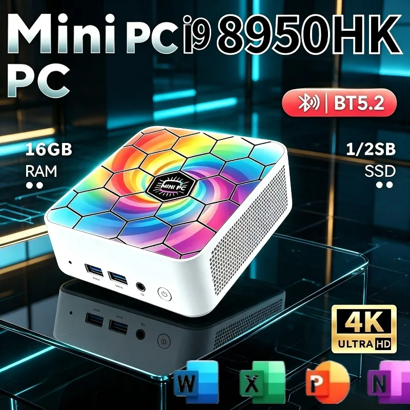 Core i9-8950HK, 16GB RAM, 1/2TB SSD, WiFi6, BT5.2, Slim Mini-Form-Factor PC for Household and Professional Office, Solid.