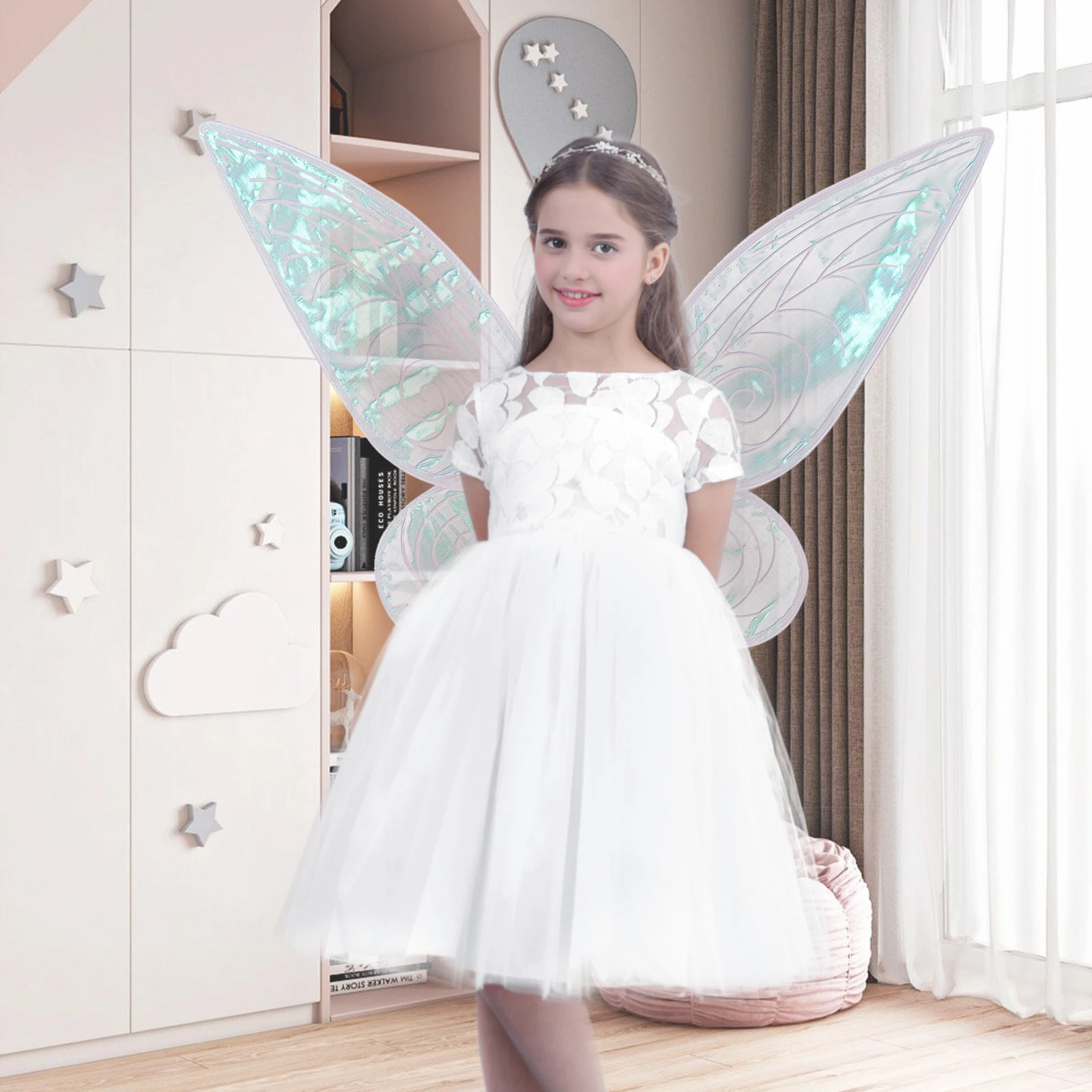 Kids Girls Fairy Wings Angel Cosplay Halloween Party Dress Up Festival Rave Performance puntelli fotografia