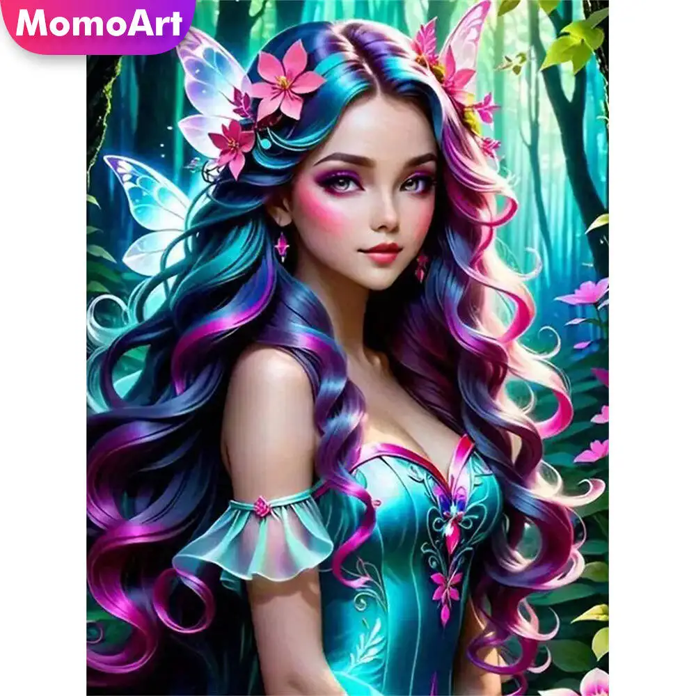 Momoart Woman Diamond Mosaic Portrait DIY Cross Stitch Kits Diamond Painting Elf Pattern For Adults Beginners Holiday Gifts
