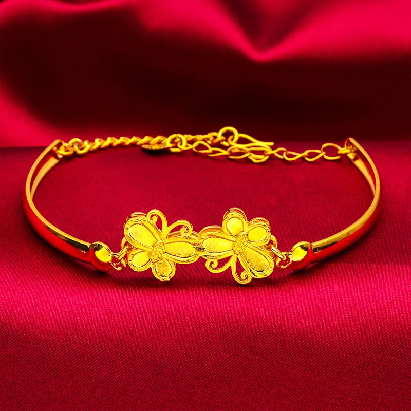 

24K Gold AU999 Women's Butterfly Jewelry Set- Butterfly Ring+Necklace+Bracelet,Polished Gold Flattering, Luxury Sweet Style full