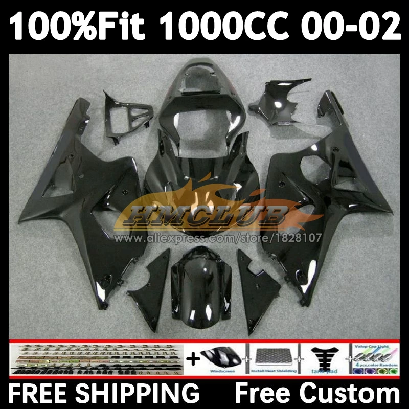 Injection Body For SUZUKI Black glossy GSXR 1000 GSXR1000 2000 2001 2002 26No.1 GSX-R1000 1000CC GSXR-1000 K2 00 01 02 Fairing