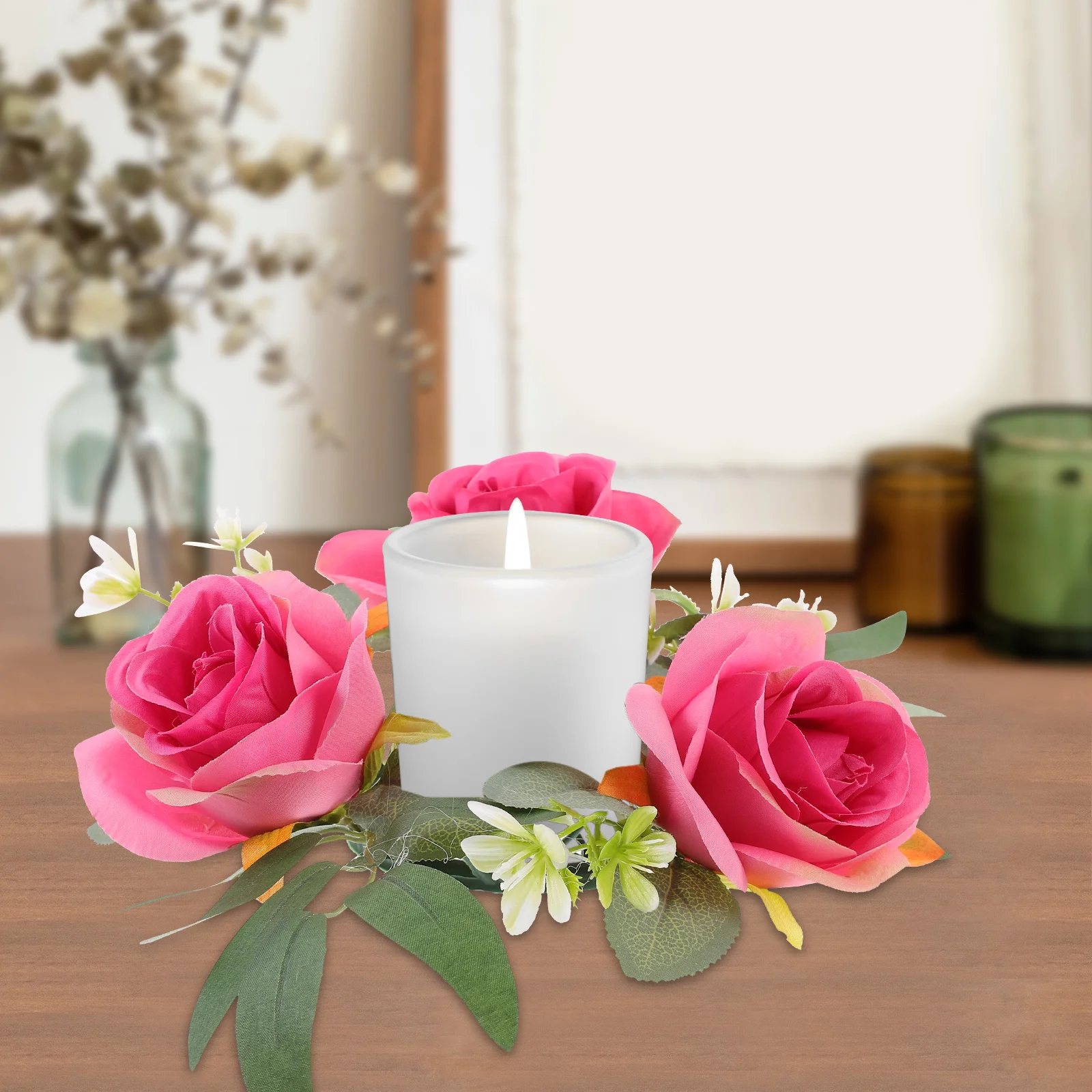 

1pc Artificial Rose Wreath For Pillars Simulation Flower Ring Tabletop Decor Wedding Centerpiece Rings Wreath