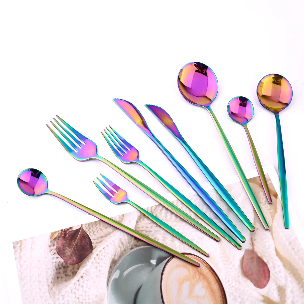 1pcs Flatwar Fork Knife Spoon Set Cutlery Tableware Dinning Rainbow Table Steel Kitchen Complete Dinner Set for Dropshipping