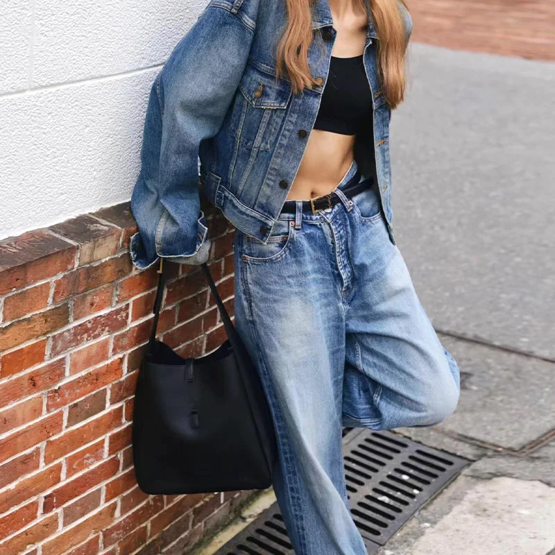 Bolso de mano de cuero genuino para mujer, bolsa de mano de gran capacidad, a la moda, de lujo, A-A, 2024