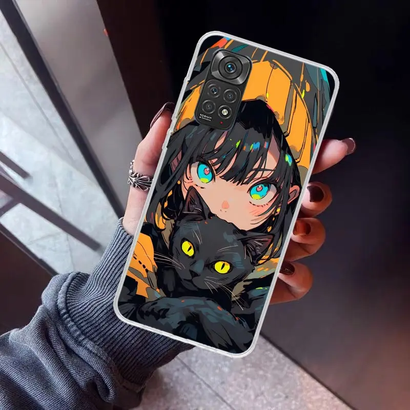 アニメと女の子のための猫の電話ケース,Xiaomiの楽しいプリントスマートフォンのケース,Redmi note 12s,12, 11s,11s,10s,11e,11t pro plus 9、9s、9t、8、8t、7