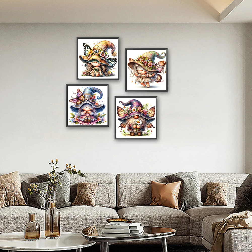 

4pcs Paint By Numbers Kit On Canvas DIY Oil Art Gnome Picture Decor 40x40cm