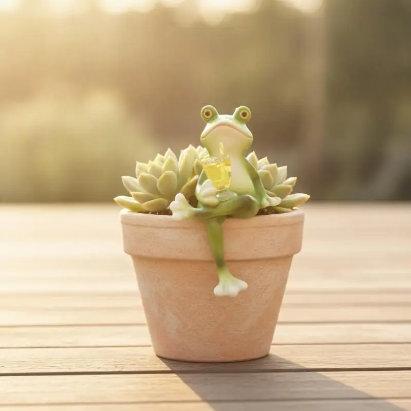 Hanging Frog Edge Decor Ornament Non-Toxic Resin Mini Figurine for Flower Pot Fish Tank Patio Home Decor