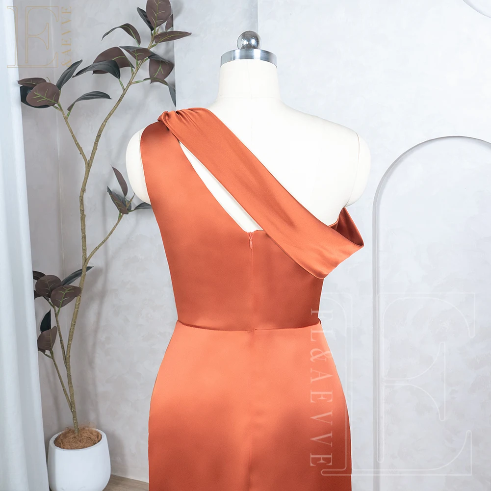 Real Photo Burnt Orange Satin Bridesmaid Dresses Mermaid Wedding Party Dress Elegant Gowns Side Split Evening Party Gown Robe