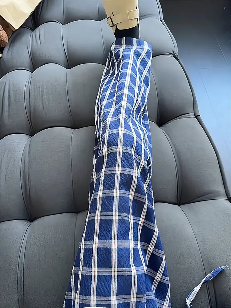 Blue Quick Dry Bubble Cloth Knife  Pants Men Women Summer Thin Breathable American Wide Leg Straight Cut Flared Long Trou...