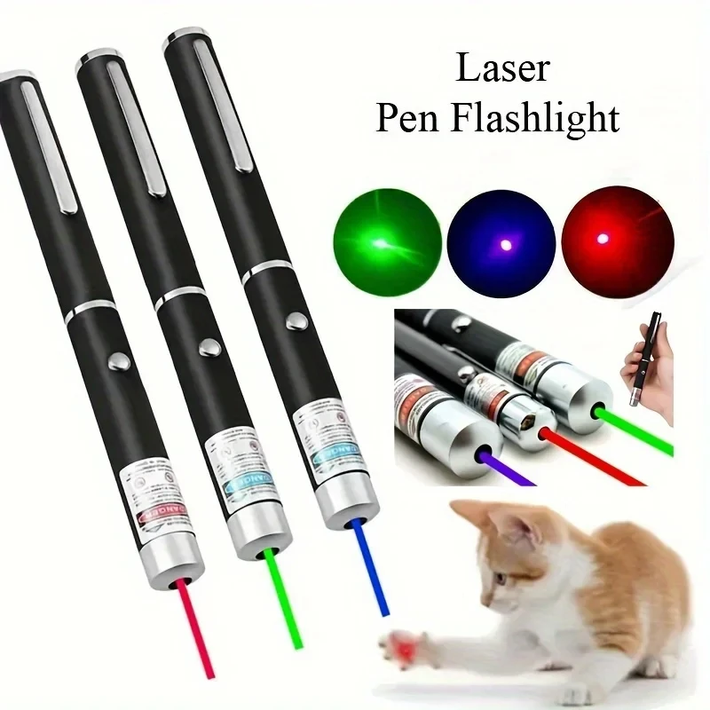 Pena Laser 3 potong, pena pengajaran taktis tiga warna, pena Laser favorit hewan peliharaan (tanpa baterai)