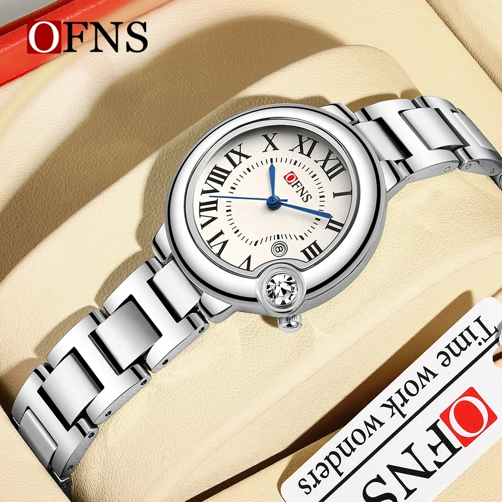 OFNS New 1512 Couple Watch Waterproof Casual Fashion Women's Men's Quartz Watch Steel Band Square dial Design Clock