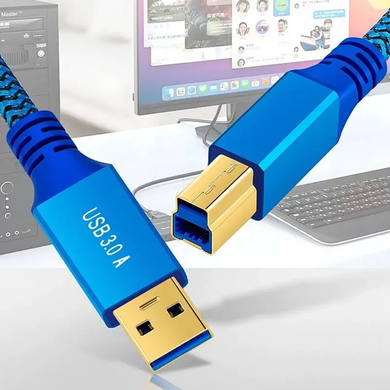 USB 3.0 A męski do B męski Kabel do transmisji danych drukarki Czysta miedź Komputer Szybka transmisja Połączenie komputerowe Port kwadratowy 0,3