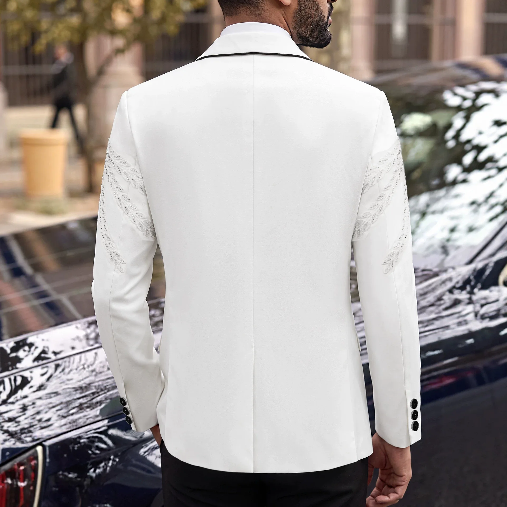 2026 European And American White Suit Two-piece Wedding Sleeve Embroidery Ceremony Banquet Party Performance Dress Suit Men