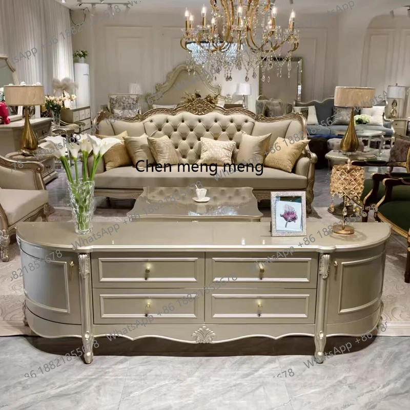 

French light luxury TV cabinet high-end living room sofa solid wood storage floor cabinet storage locker