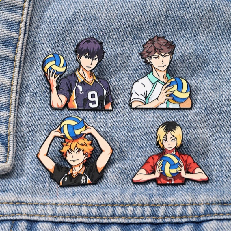 4pcs Cute Volleyball Boy Enamel Pin Cartoon Anime Brooch For Coat Women's Brooches Fashion Lapel Badges Jewelry Gift for Friends