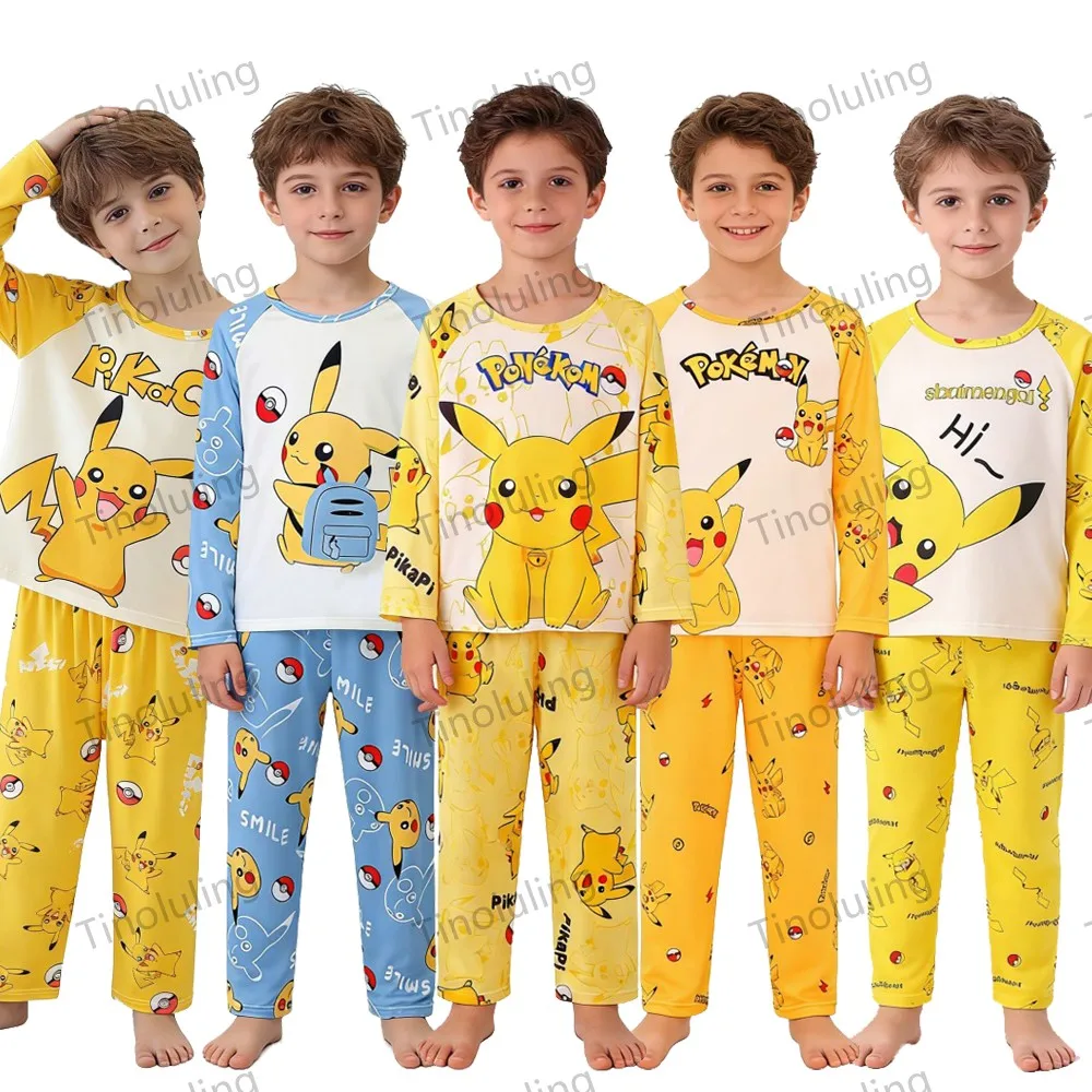 Conjuntos de Pijamas de Pikachu para Niños de 3 4 5 6 7 8 9 10 11 12 Años, Pijama Infantil de 2 Piezas, Ropa de Dormir de Manga Larga, Pijama Divertido