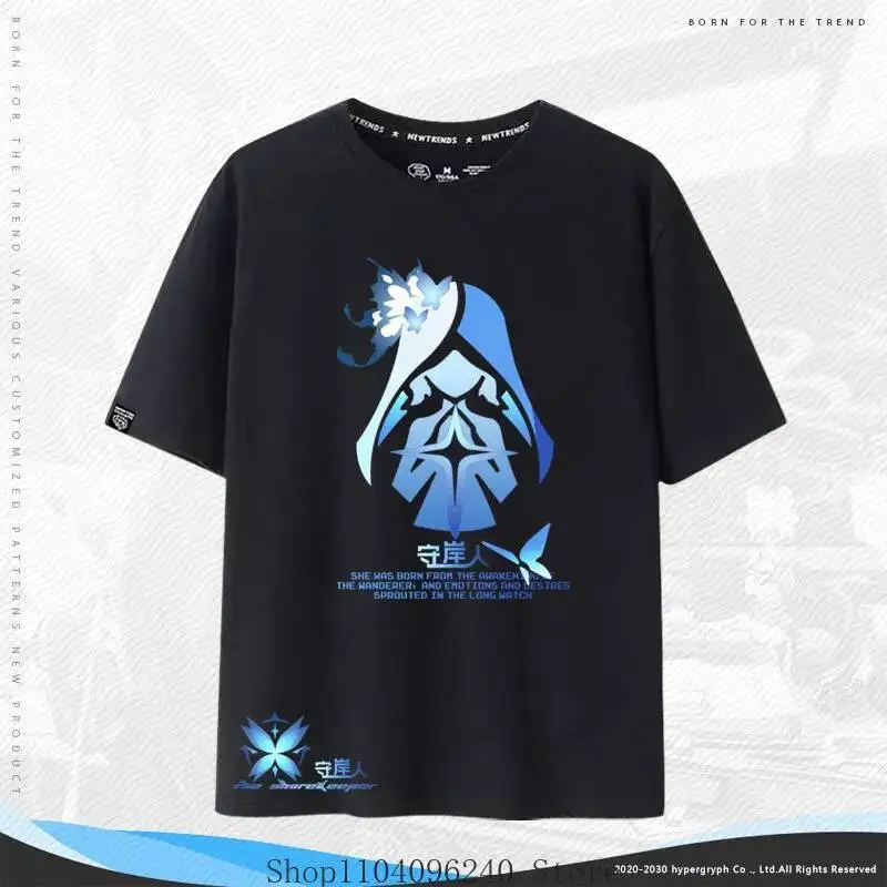 أنيمي لعبة Wuthering موجات Shorekeeper أنيمي تي شيرت الصيف الرجال تي شيرت عادية المرأة طاقم الرقبة قصيرة الأكمام تيز