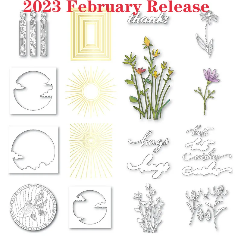 Letter Flower Candle Square Fish February 2023 Release Metal Cutting Dies Stencil Hot Foil For Scrapbooking Donut Days Diy Paper