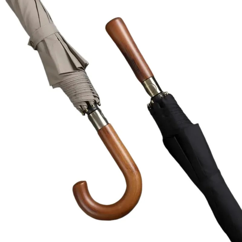 Big Umbrella Men Women Rain Double Layer Windproof 8 Ribs Wood Long Handle Umbrella Automatic Strong Guarda Chuva