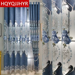 Europe Style Exquisite Embroidered Curtains for Living Room High-quality Blue Gray Chenille Decorative Bedroom Kitchen Curtains