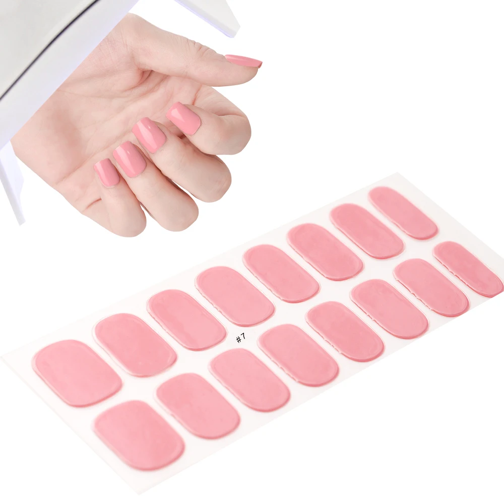 1Pcs Semi-Cured UV Gel Nail Sticker Pure Color Full Cover Waterproof Long-lasting Nail Strips 16Tips DIY Nail Polish Stickers *&