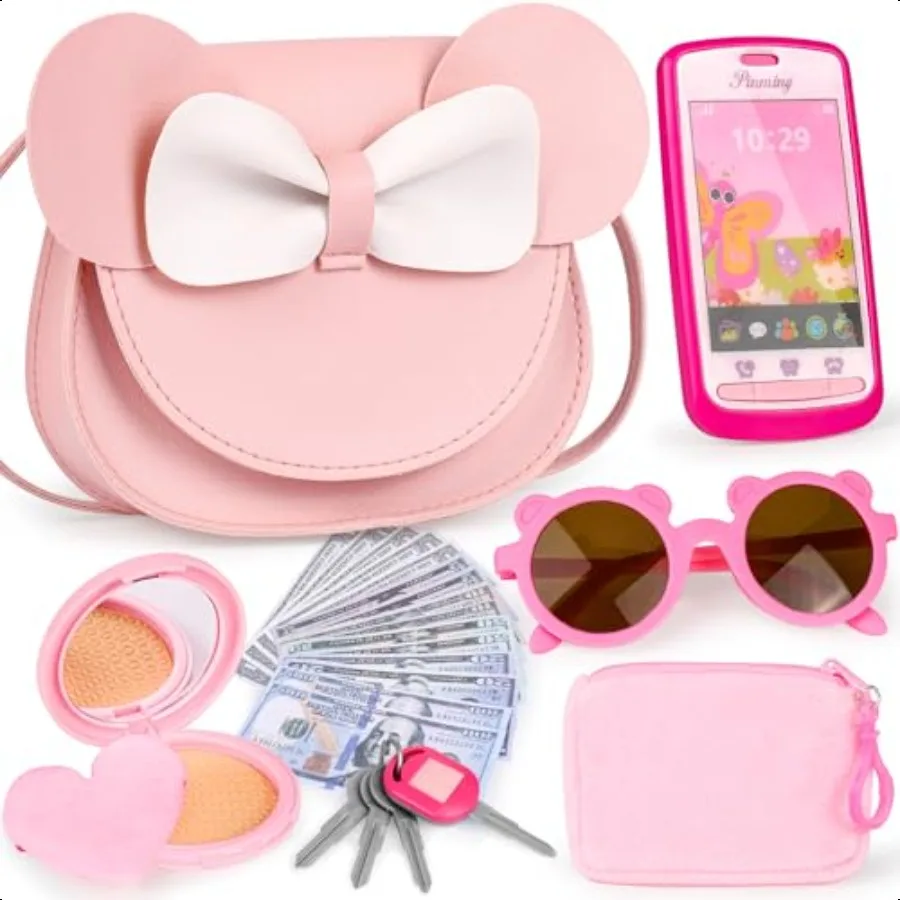 

Play Purse for Little Girls 23PCS Toddler Purse with Pretend Makeup for Princ Toys Includes Crossbody Bag Phone Wallet Keys Toy