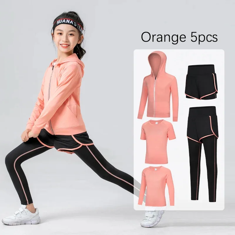 

5pcs Kids Girls Sports Set Quick Dry Yoga Basketball Training Suit Dance Fitness Outfit for Girls