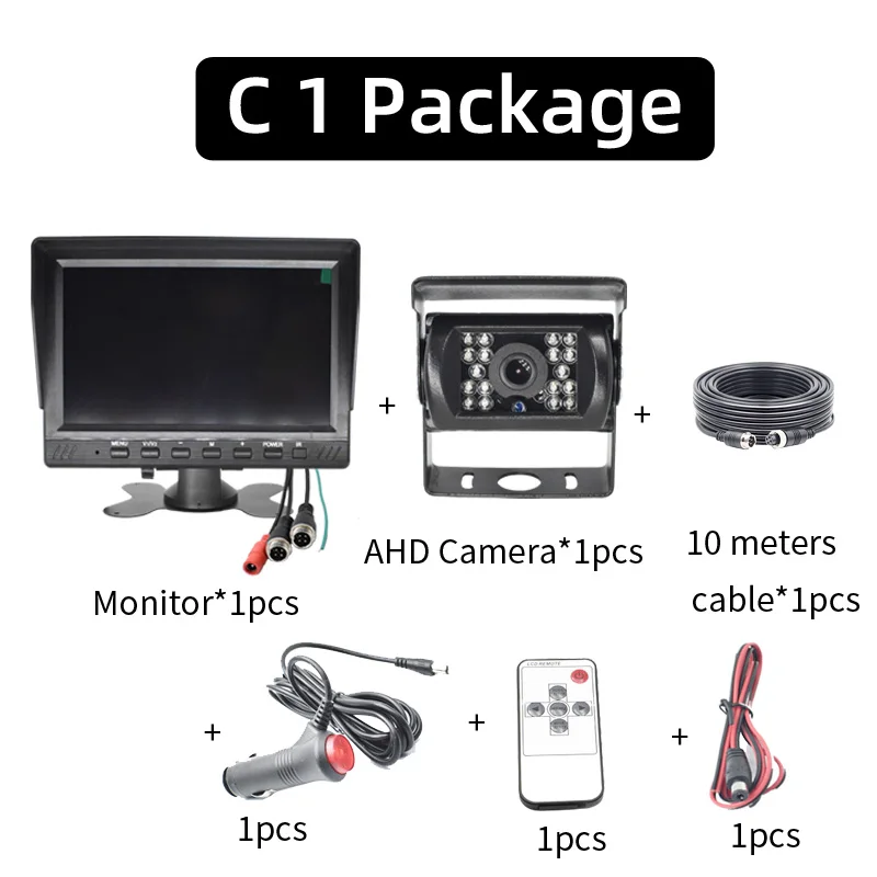 12-24V AHD 7inch Car Monitor Display Vehicle Rear View Backup Camera System For Truck/Trailer/RV/Pickup 1024x600p IPS Screen