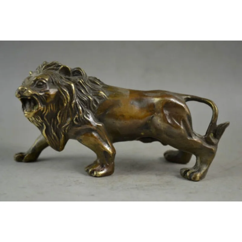 

China Old Decorated Handwork Copper Carved A Fierce Lion Roar Elegant Statue