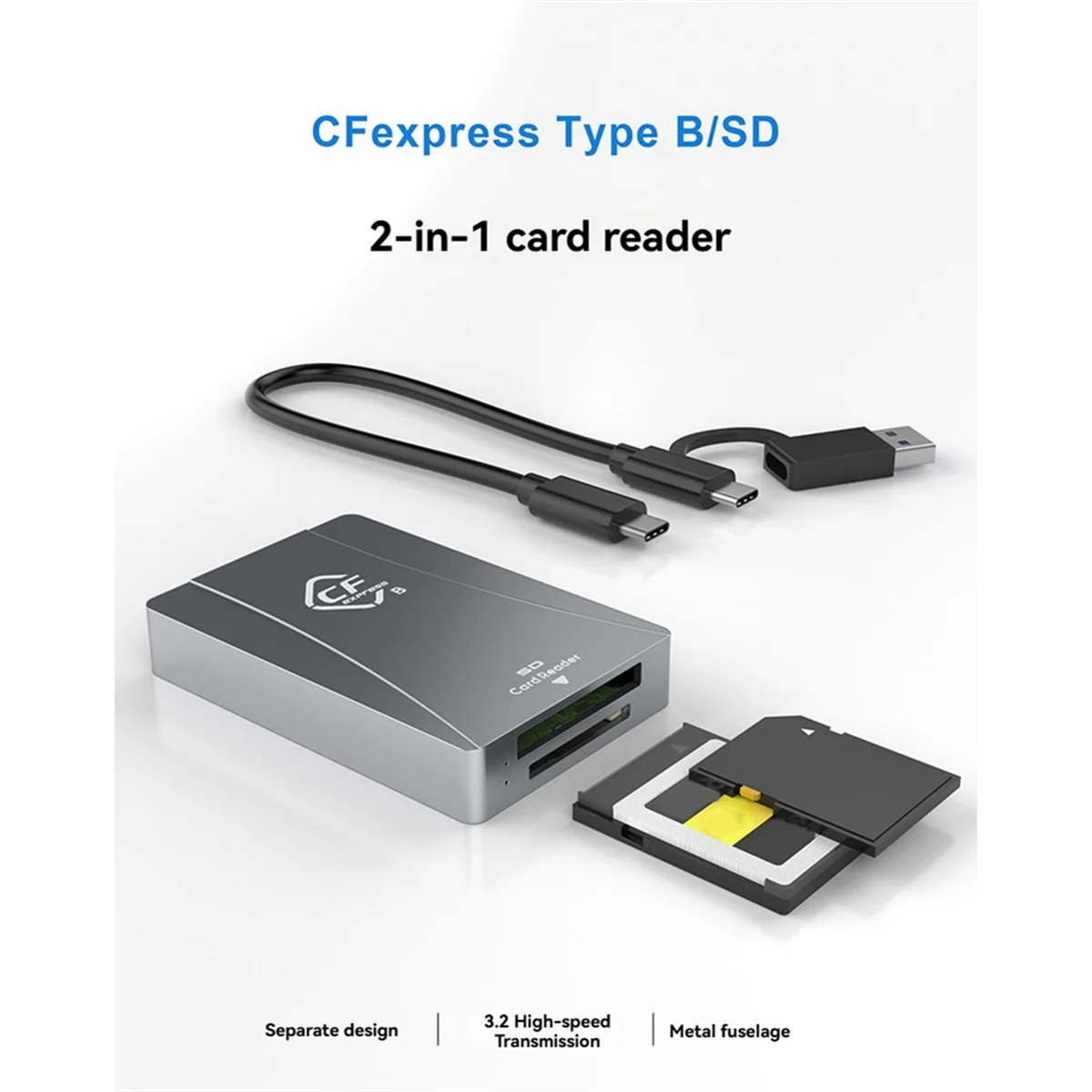 ABJZ CFexpress Tipo B e Lettore di Schede SD Lettore CFexpress B USB 3.2 Gen 2 10 Gbps, Adattatore CFexpress USB-C e USB-A 2 in 1 Tipo B