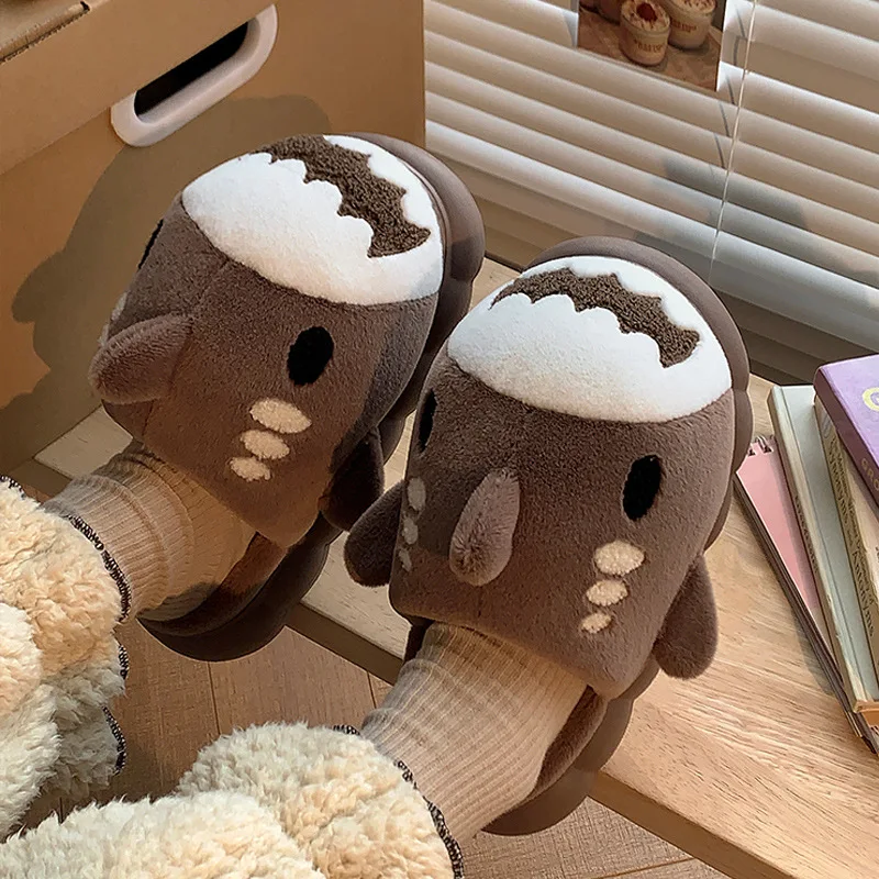 

Cute Shark Slippers For Winter Women Man Home Slippers Cute Couple Instagram Outwear Thick Sole Plush Anti Slip Slippers