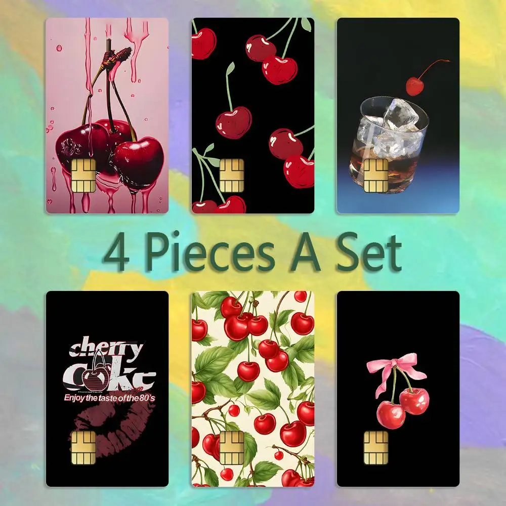 

Rotro Cherry Cherries Credit Card 4PCS Anti-scratch Waterproof Stickers for Bank Debit Decorative Protection