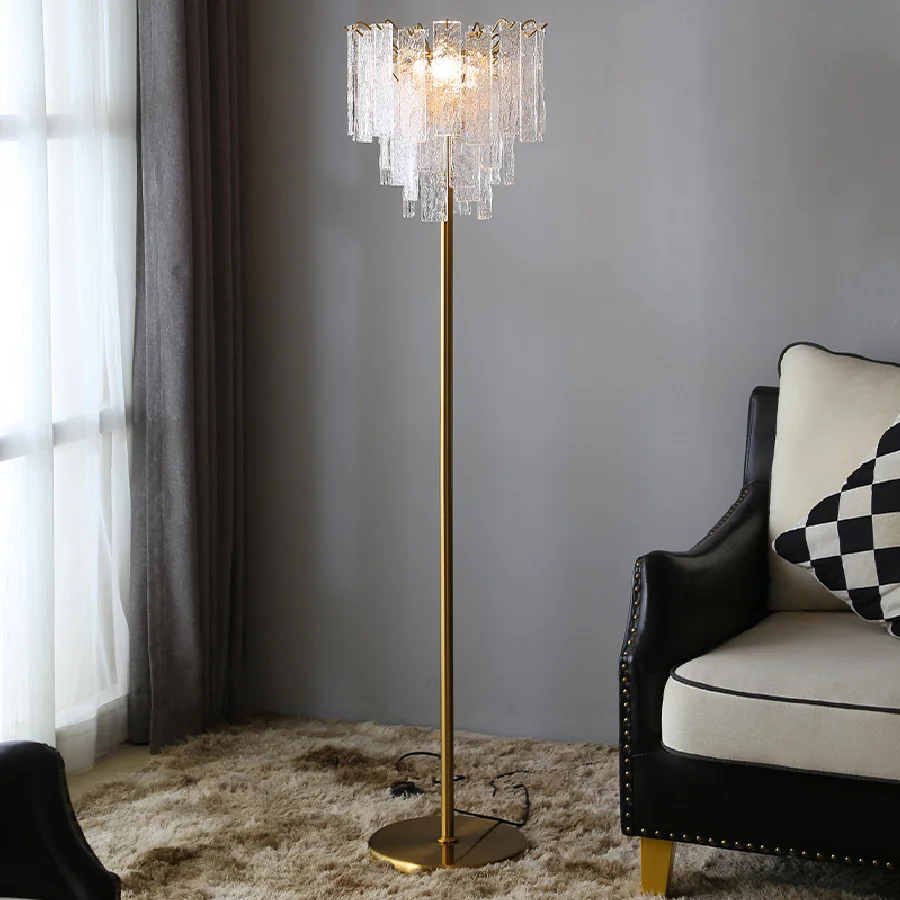 

Modern Luxury Water Ripple Crystal Glass Shade Led Floor Lamp Hotel Living Room Home Decor Standing Light Bedroom Bedside Lamp